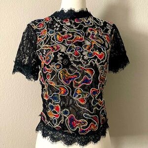 Zara Trafaluc Black Lace Embroidered Top